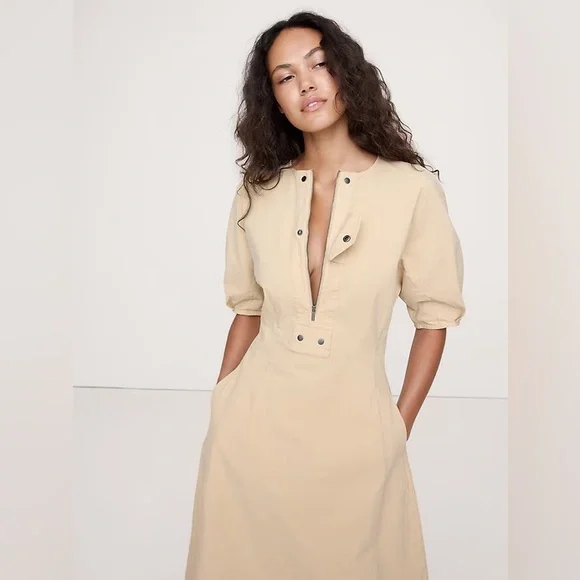 banana republic cream dress NWT! Banana Republic Cashew Cream Stretch-Column Twill Utility Midi Dress  Women